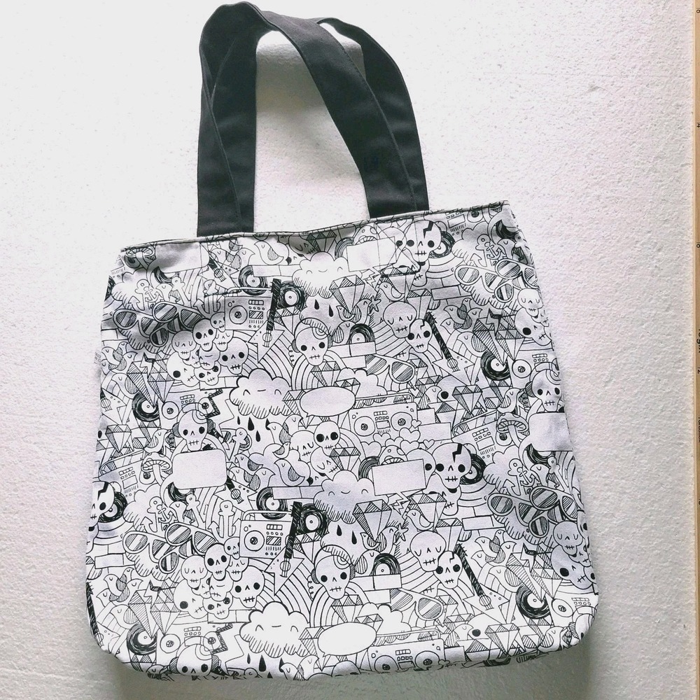 Vintage Loungefly Canvas Tote Bag Reversible Speech Bubble Doodle Skull Y2K